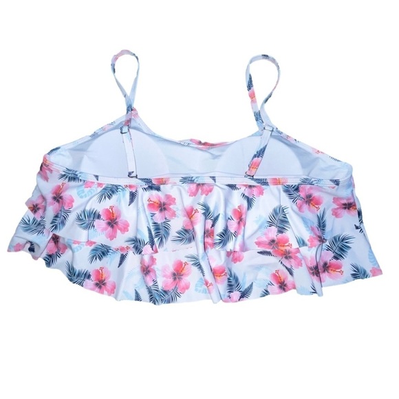 ♥️Flounce Swimsuit Top White And Pink Floral - Picture 2 of 7